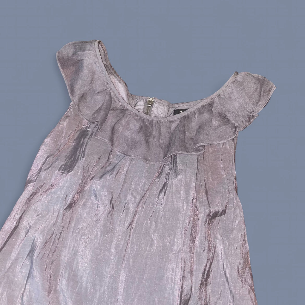 00s Sheer Gray Ruffle Top