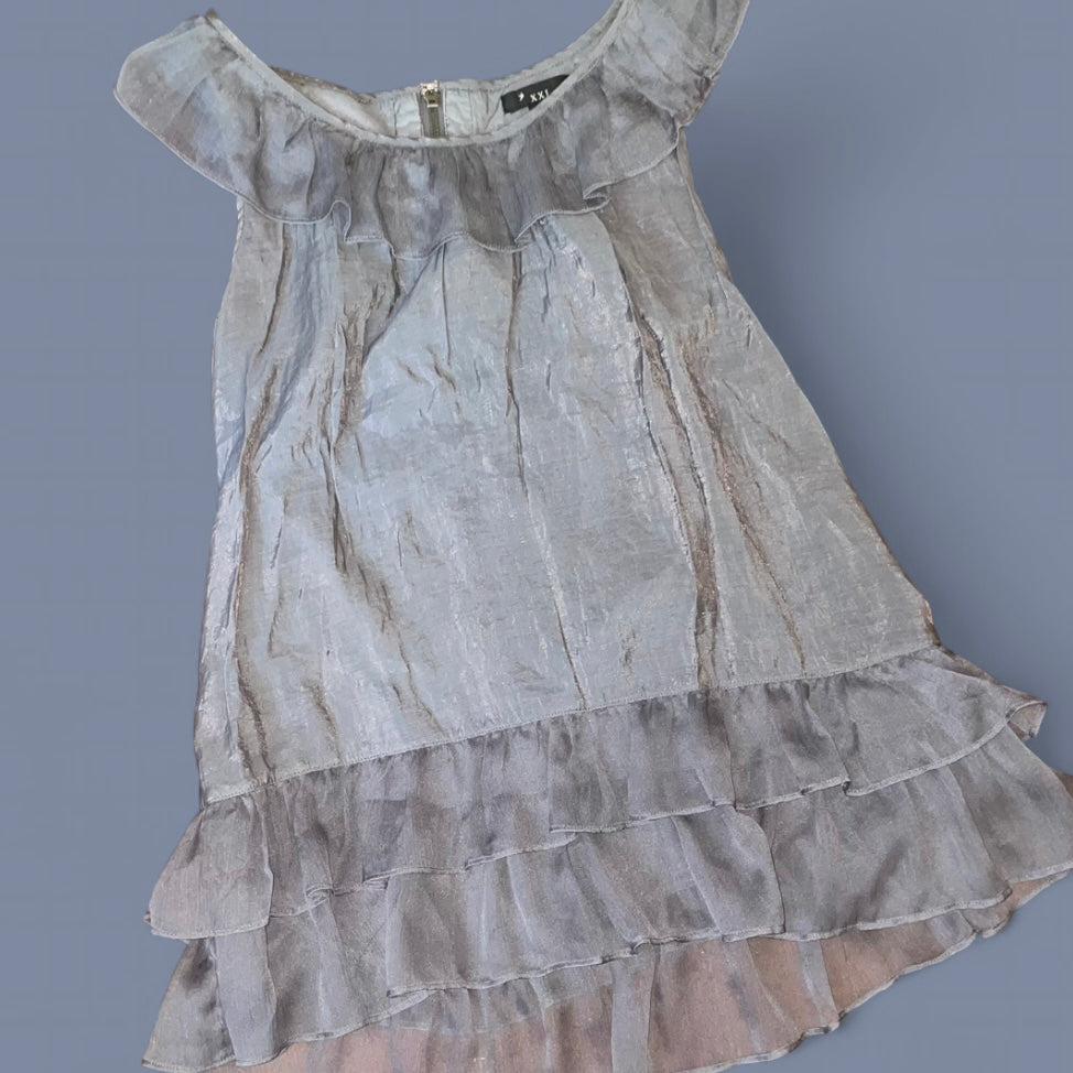 00s Sheer Gray Ruffle Top