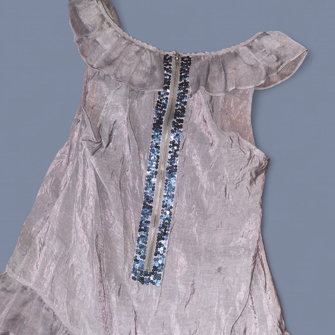 00s Sheer Gray Ruffle Top
