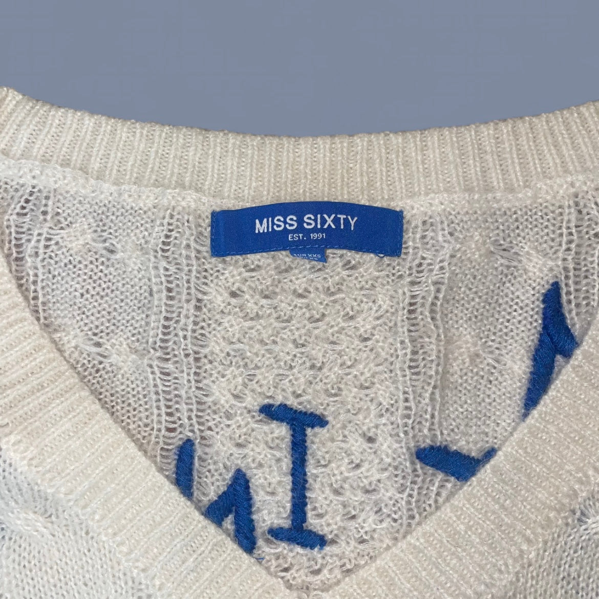 Miss Sixty White and Blue Knit Sweater