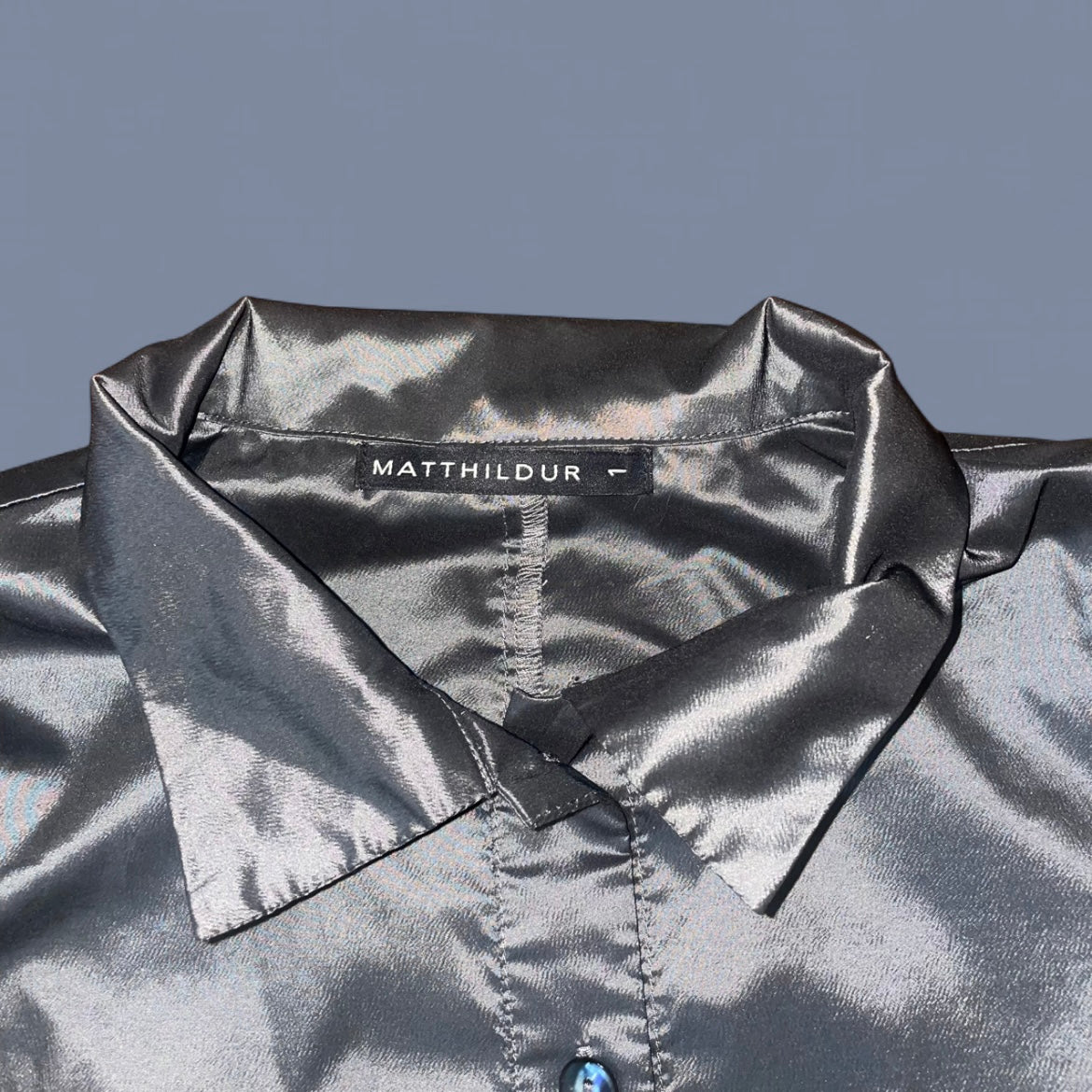 Vintage Matthildur Metallic Asymmetrical Button Up Top