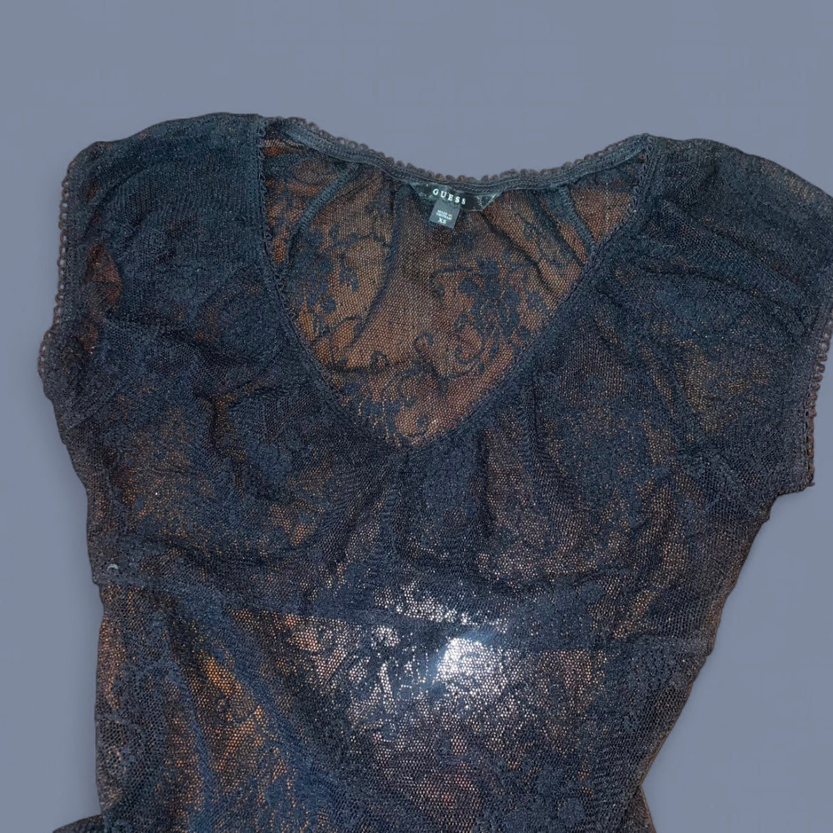 00s Guess Sheer Black Lace Top