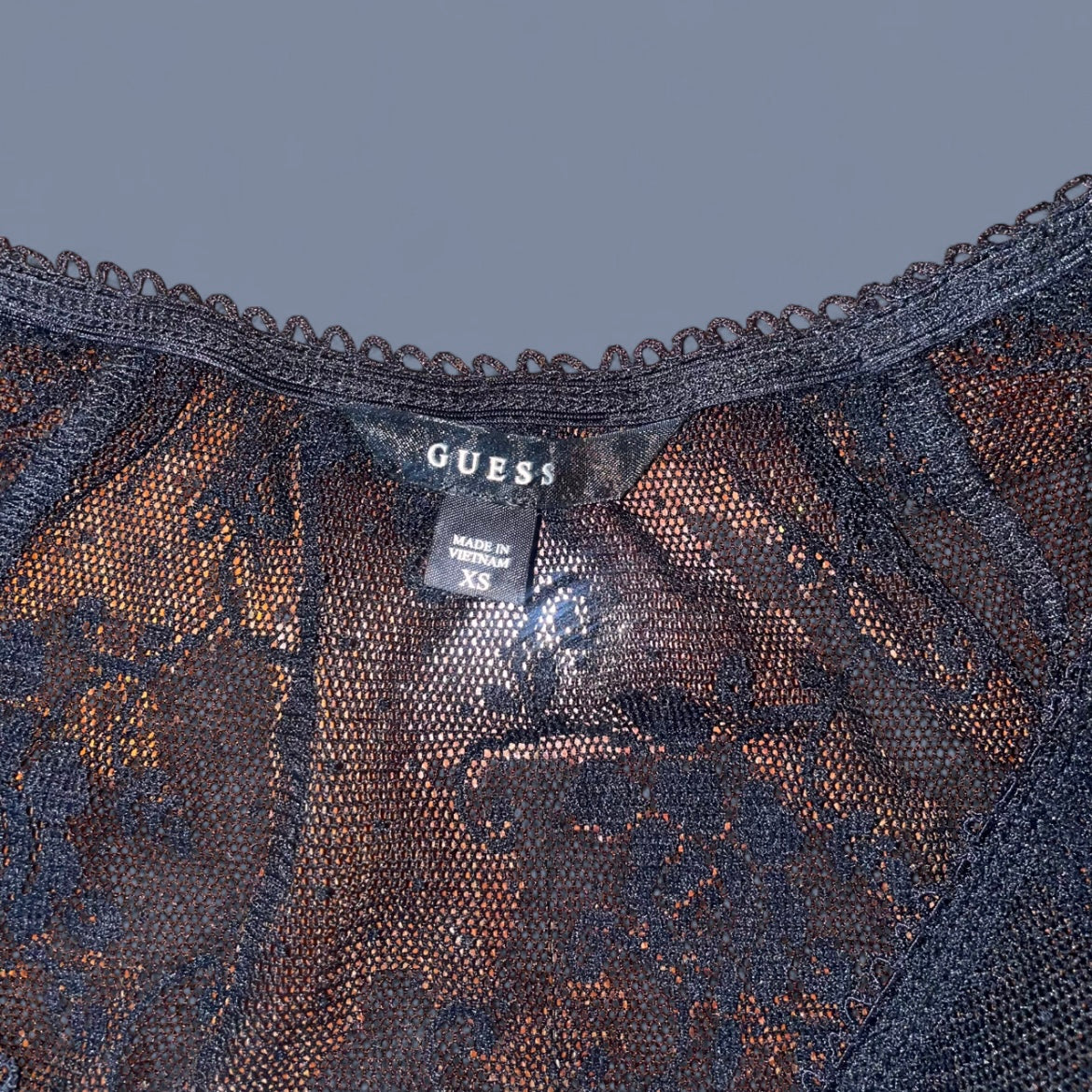 00s Guess Sheer Black Lace Top