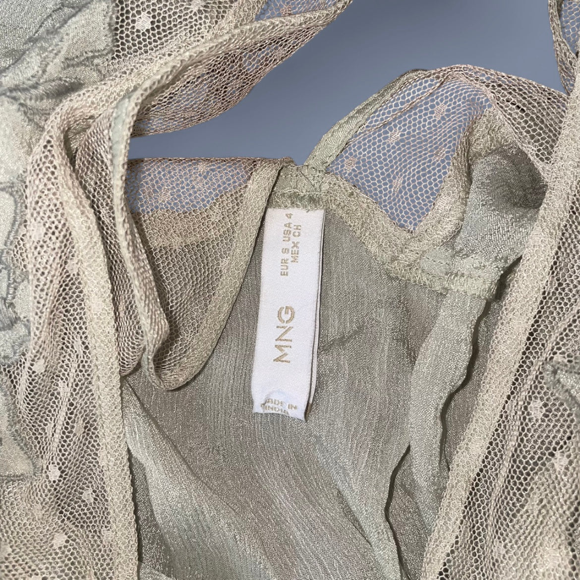 Vintage MNG Sage Sheer Lace Top
