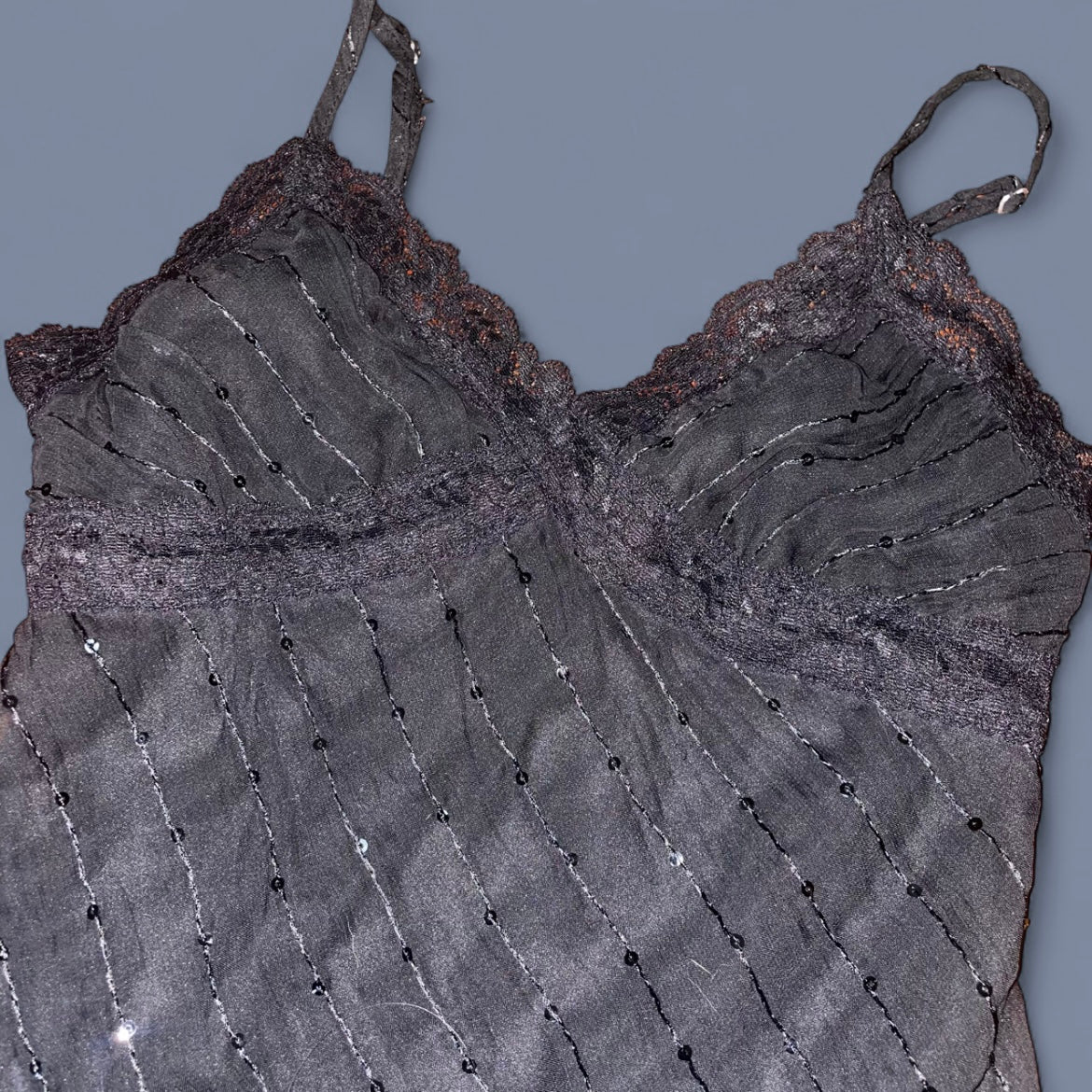 00s Black Sequin Lace Cami