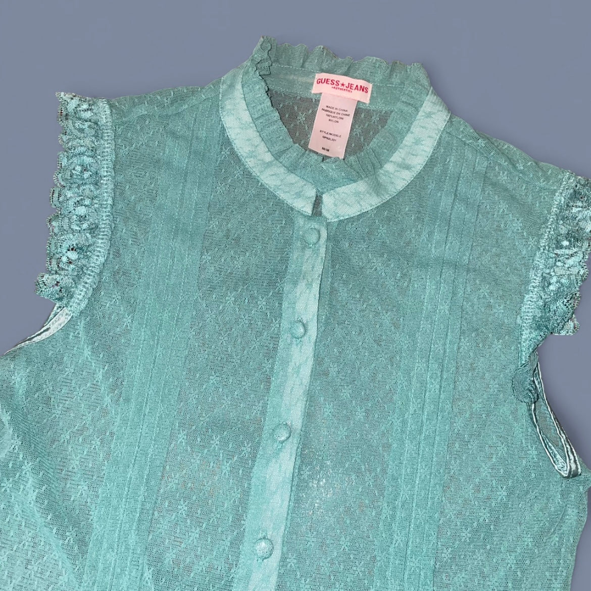Vintage 00s Guess Turquoise Mesh Top