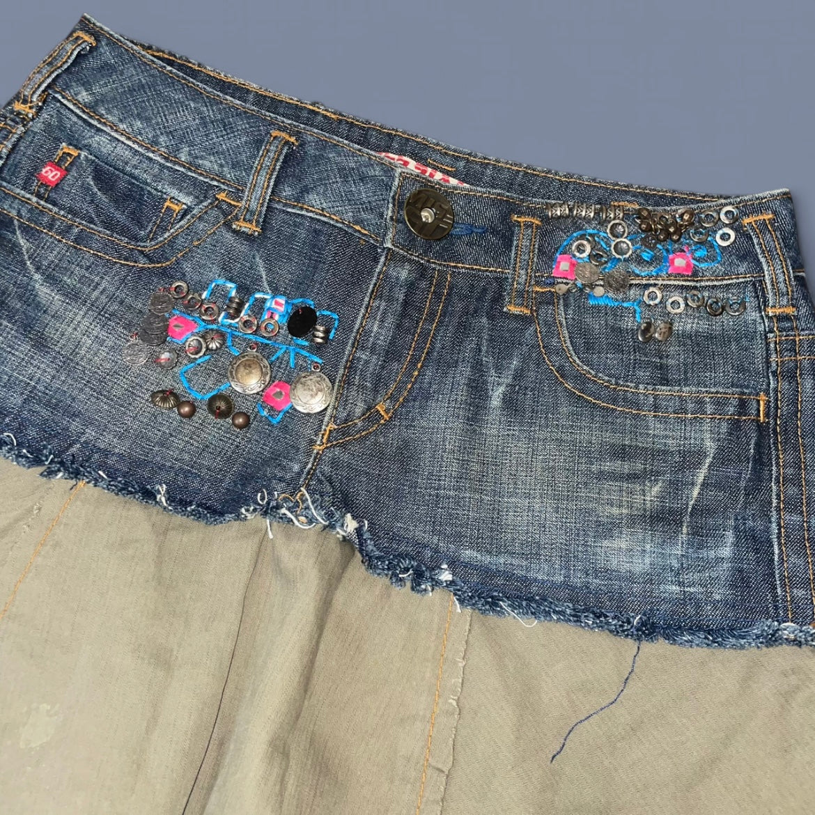 Vintage Miss Sixty Denim Beaded Midi Skirt
