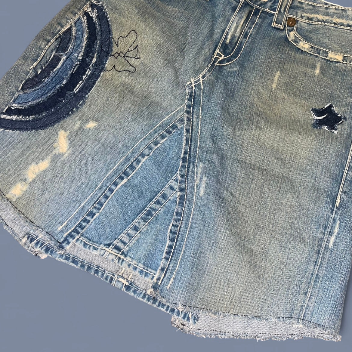 True Religion Patchwork Denim Midi Skirt