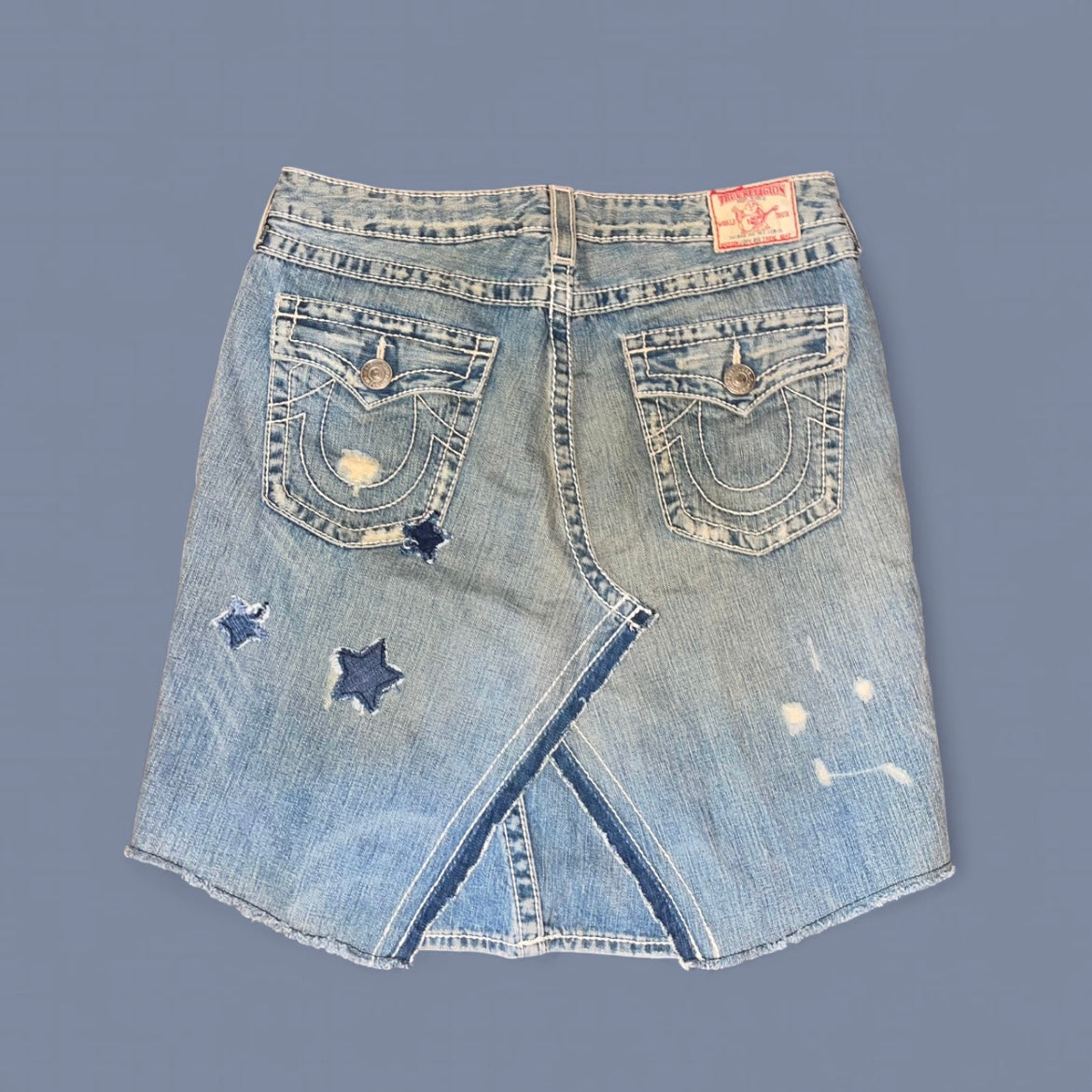 True Religion Patchwork Denim Midi Skirt