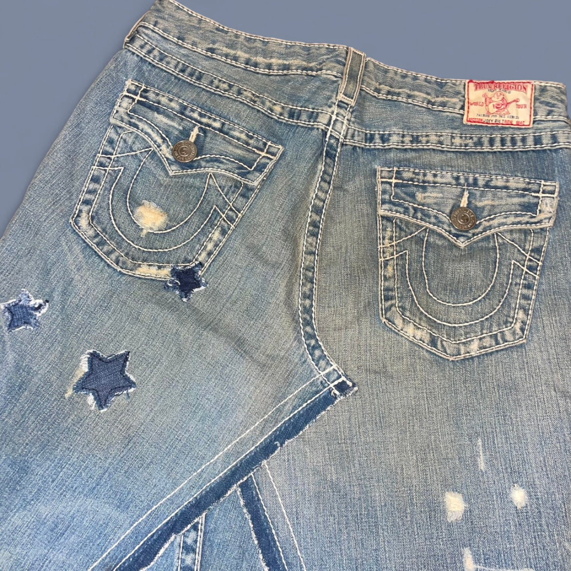 True Religion Patchwork Denim Midi Skirt