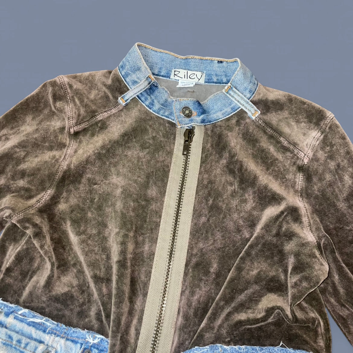 Vintage Brown Velvet Jacket w/ Denim Trim
