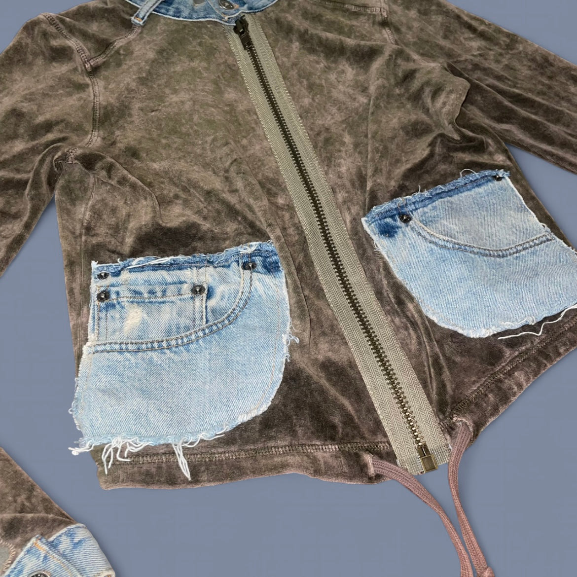 Vintage Brown Velvet Jacket w/ Denim Trim
