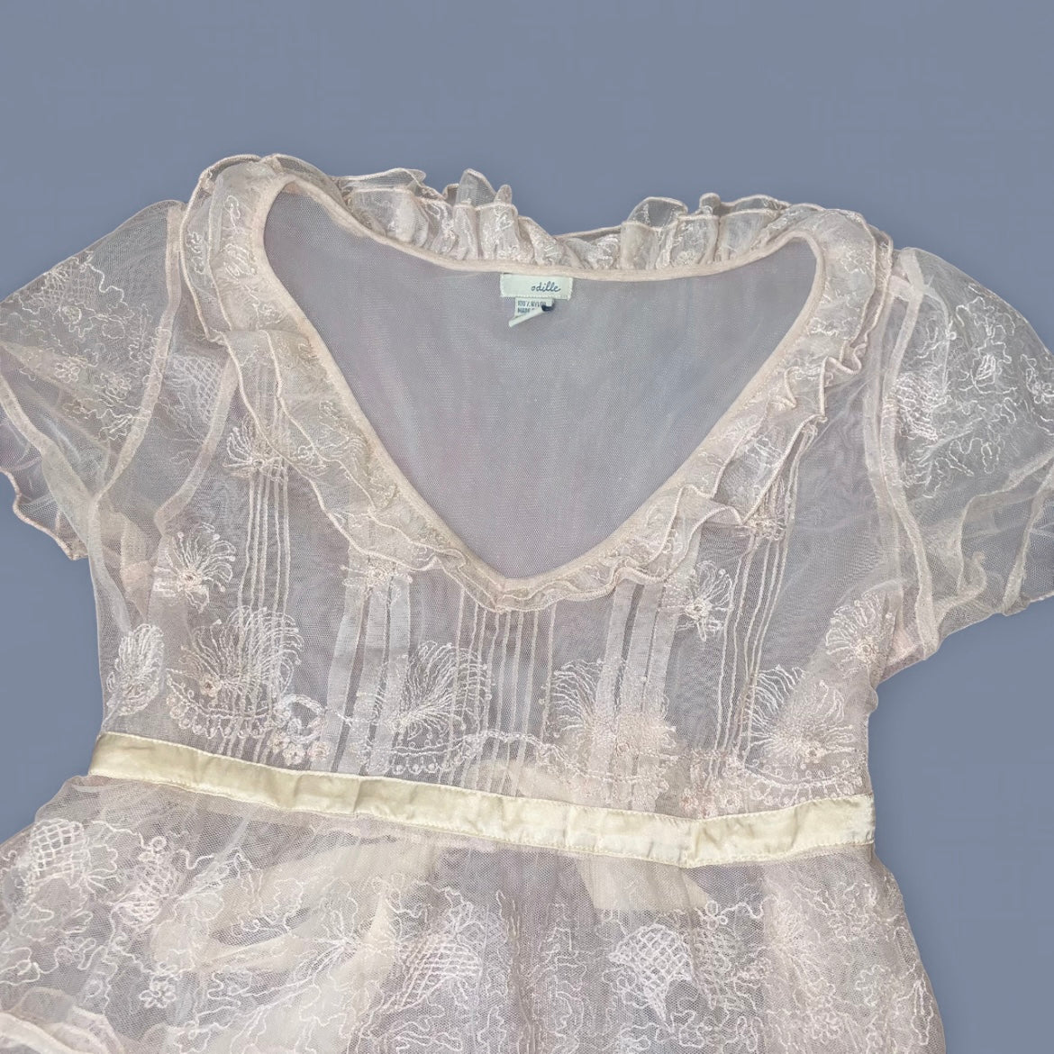 00s Sheer Cream Lace Babydoll Top