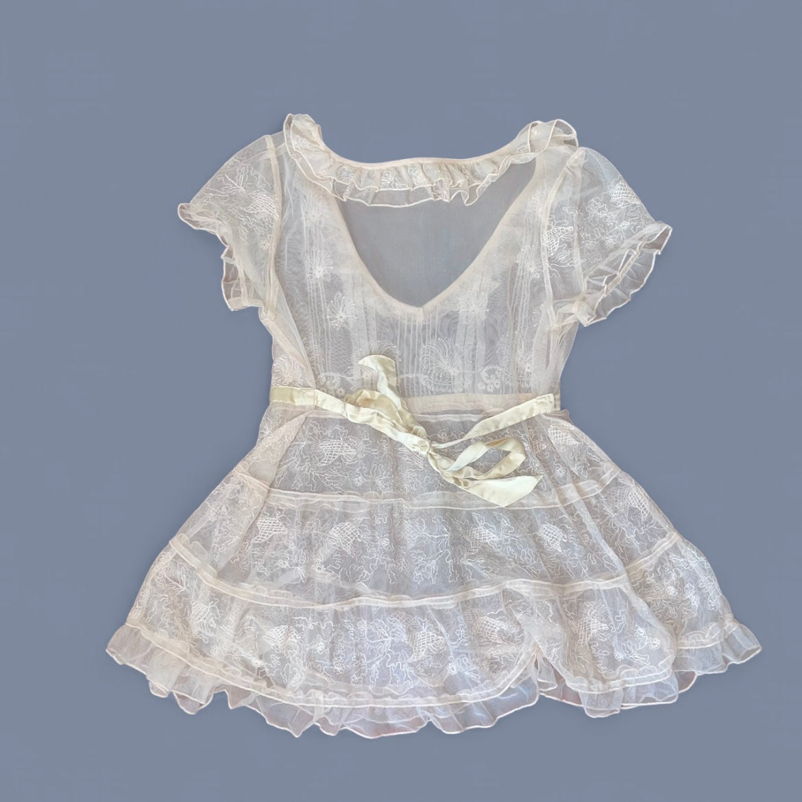 00s Sheer Cream Lace Babydoll Top