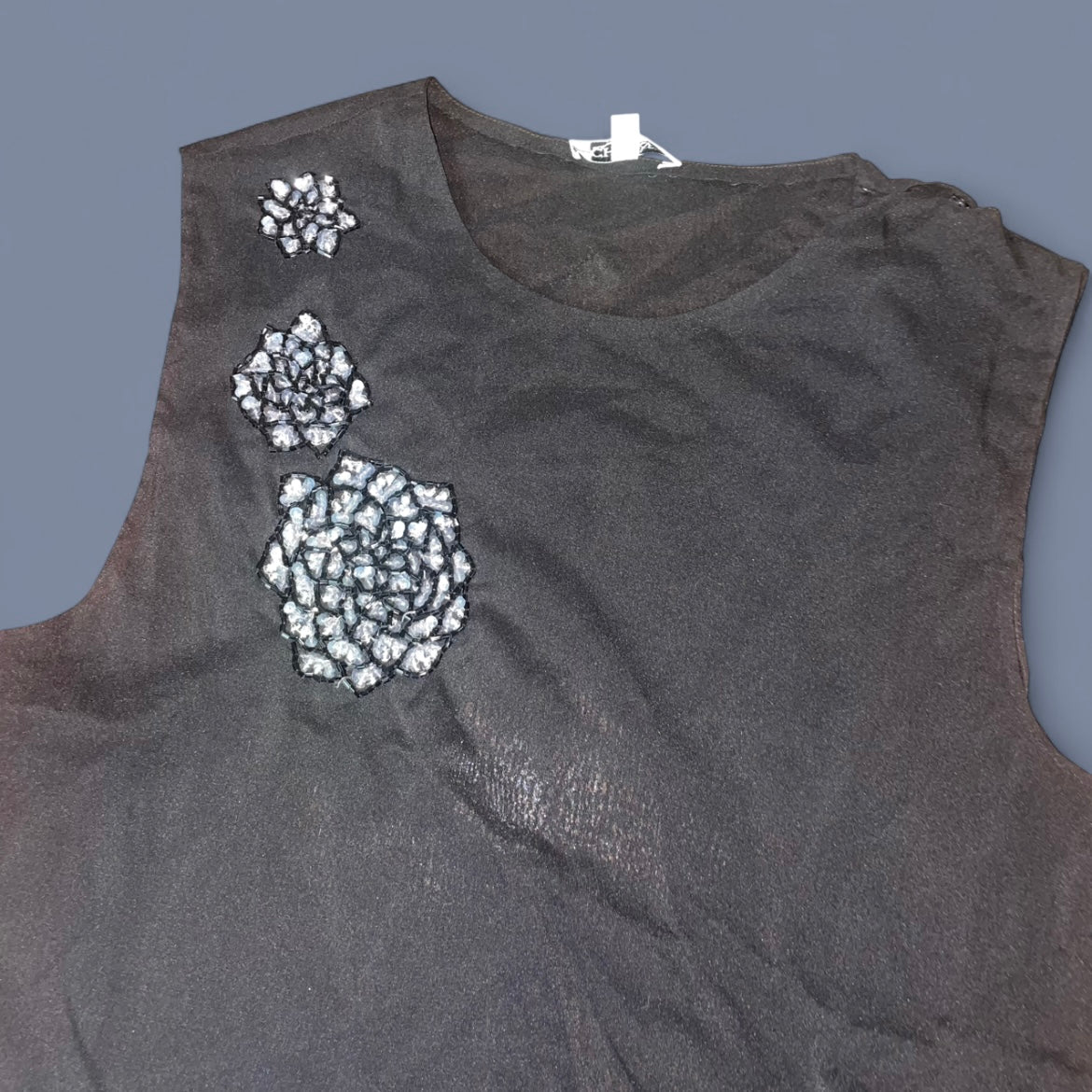 Vintage Sheer Black Beaded Silk Top