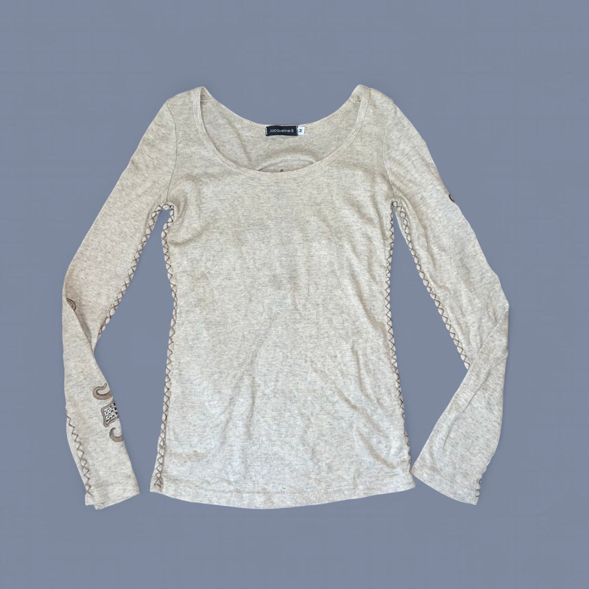 Beige Contrast Stitch Studded Long Sleeve