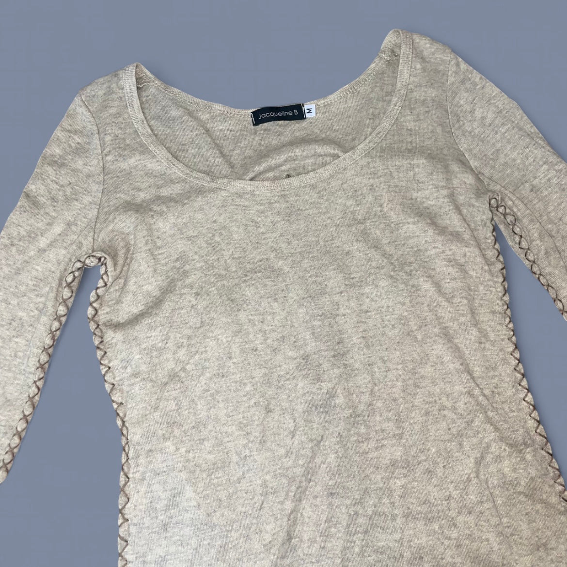 Beige Contrast Stitch Studded Long Sleeve