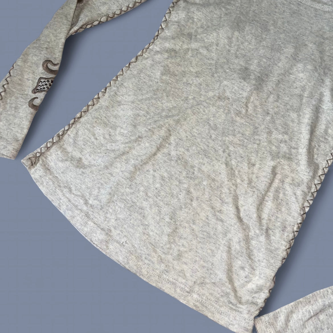 Beige Contrast Stitch Studded Long Sleeve