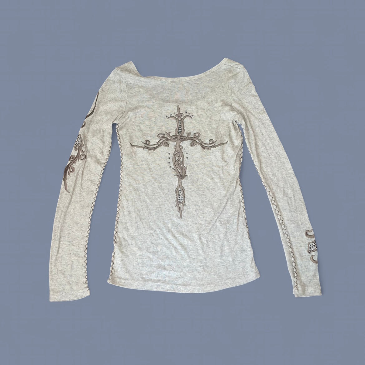 Beige Contrast Stitch Studded Long Sleeve