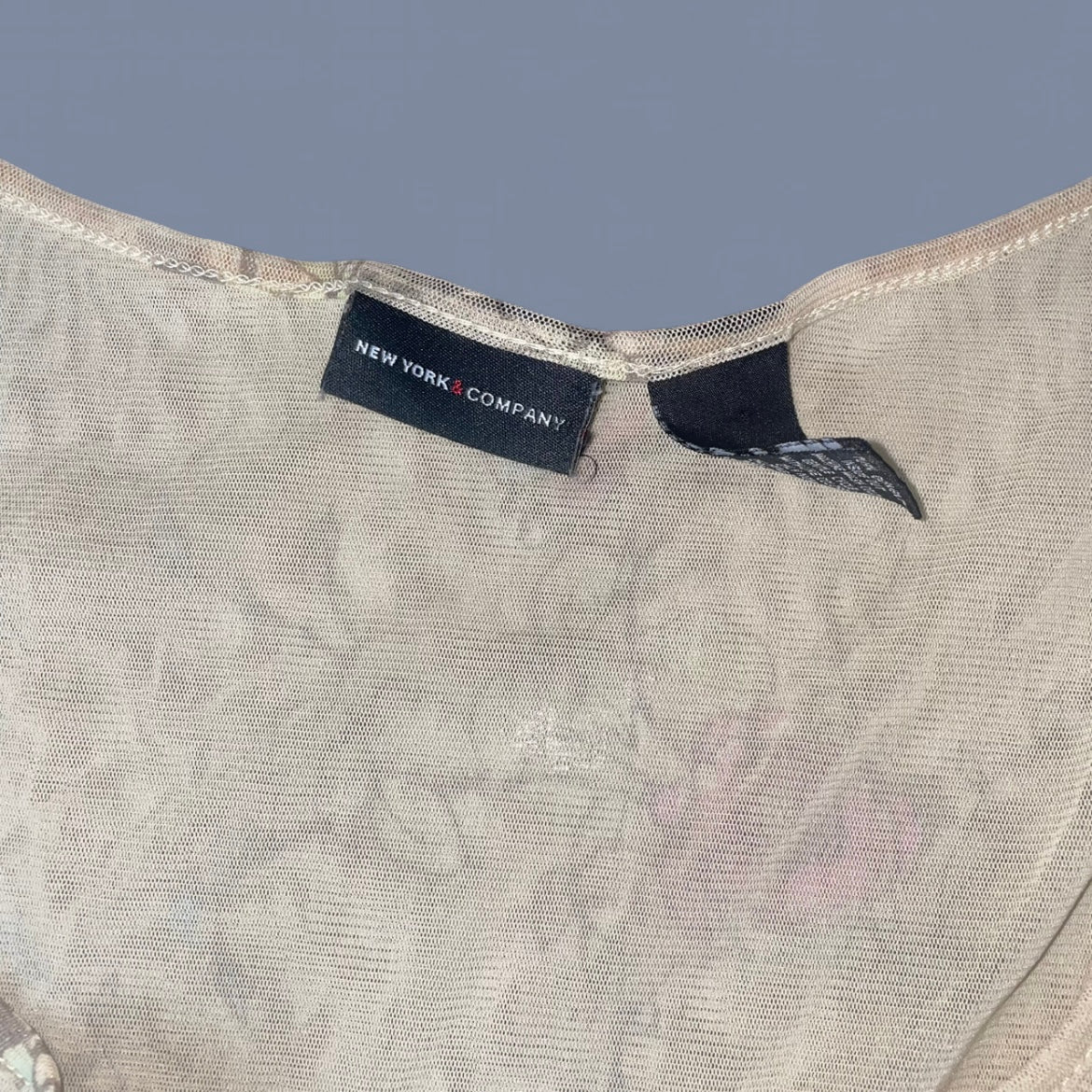 00s Cream Floral Mesh Top
