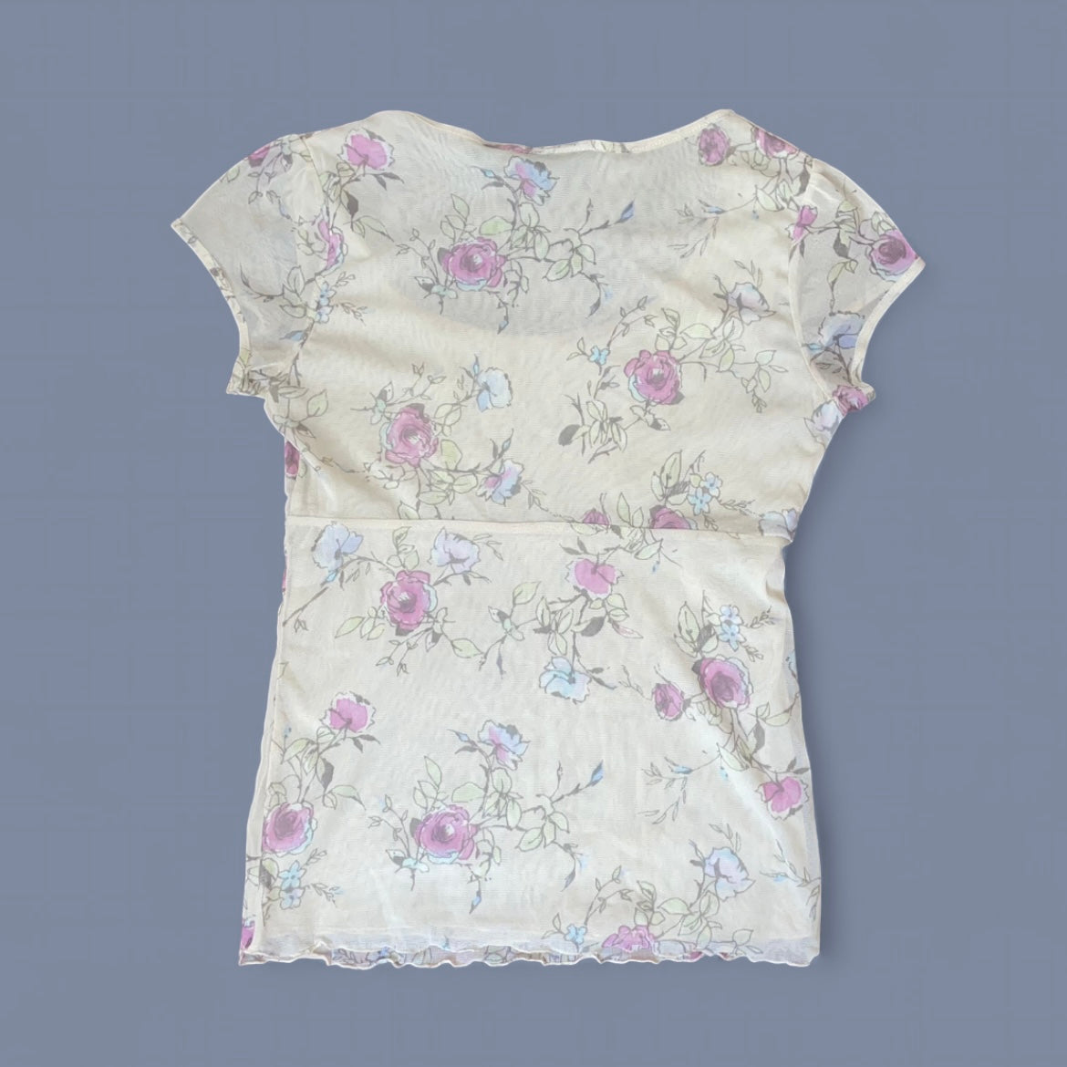 00s Cream Floral Mesh Top