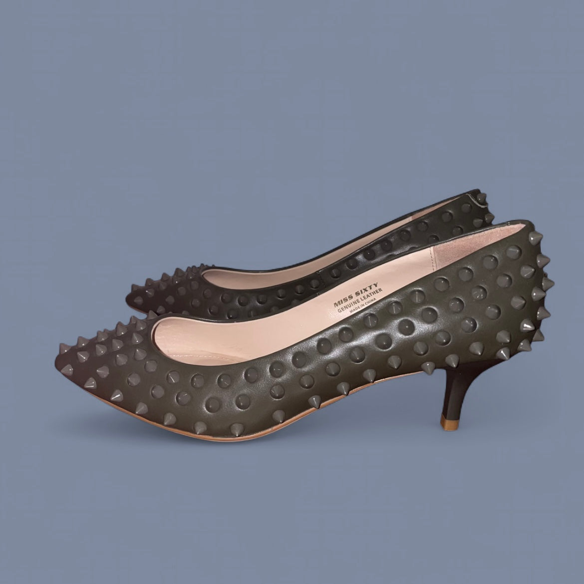 Miss Sixty Gray Spike Kitten Heels
