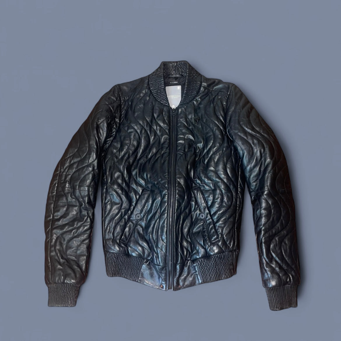 G-Star Black Quilted Leather Bomber Jacket
