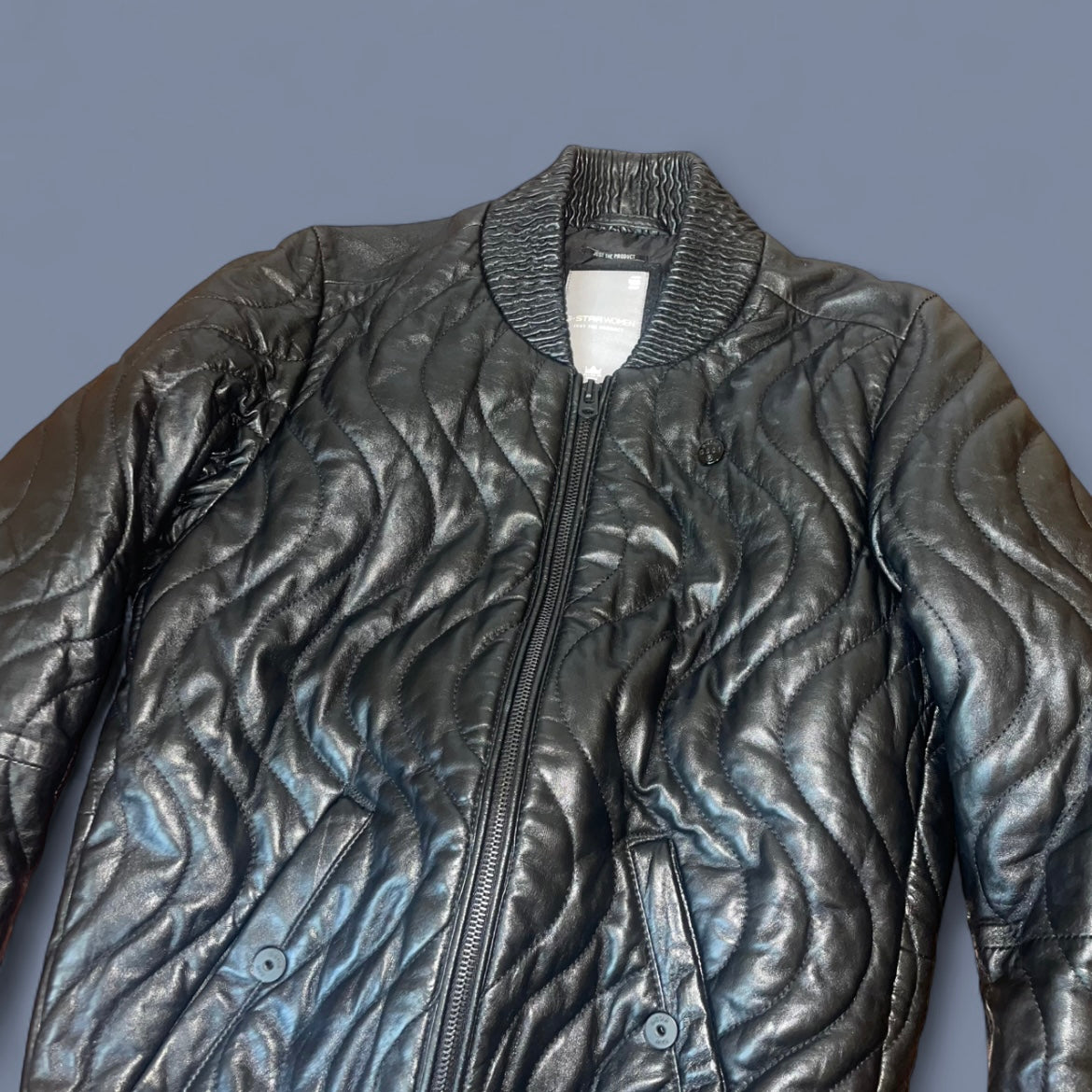 G-Star Black Quilted Leather Bomber Jacket