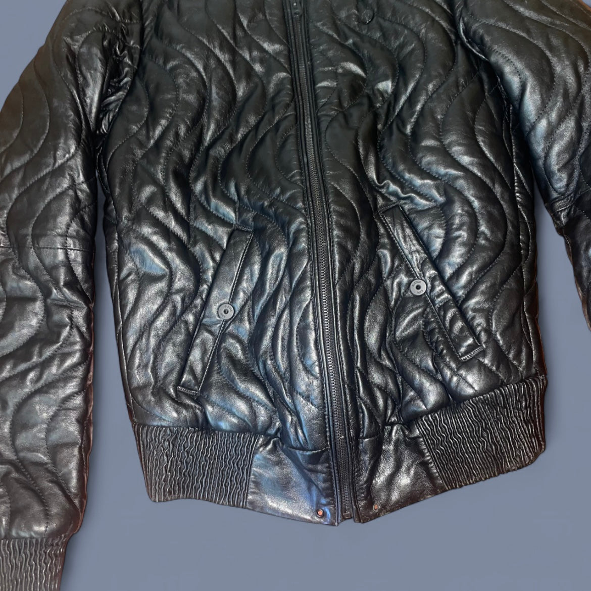 G-Star Black Quilted Leather Bomber Jacket
