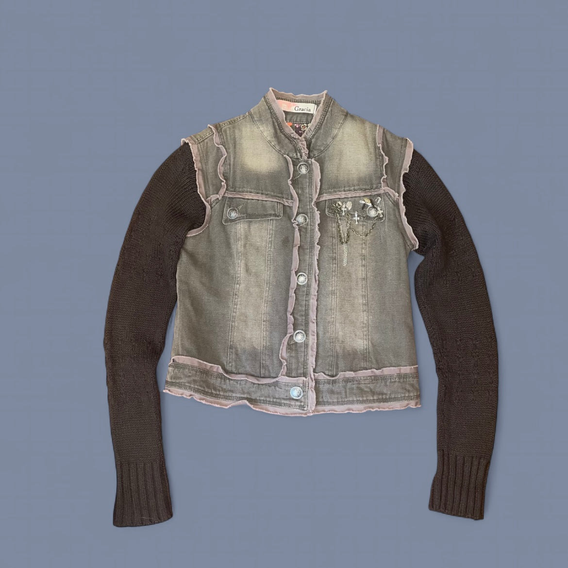 00s Brown Denim Jacket w/ Charm Details