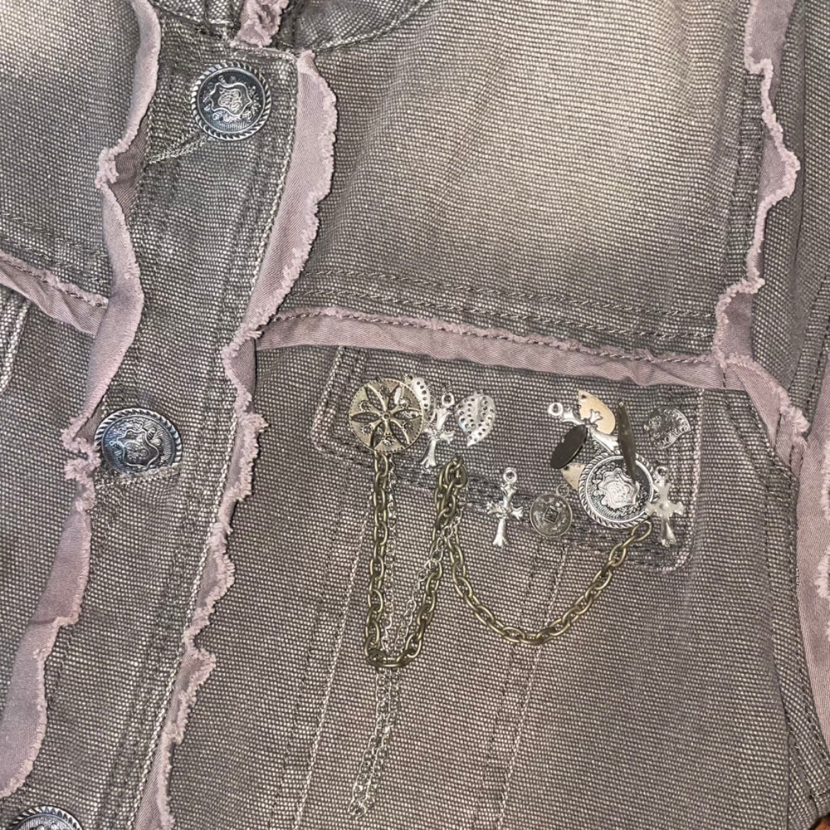 00s Brown Denim Jacket w/ Charm Details