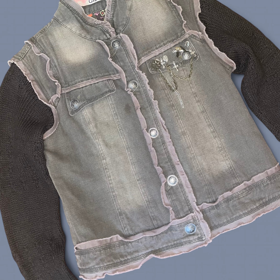 00s Brown Denim Jacket w/ Charm Details