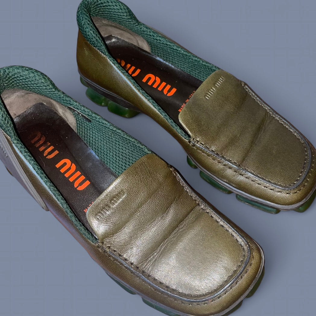 Vintage Miu Miu Dark Green Bubble Sole Loafers
