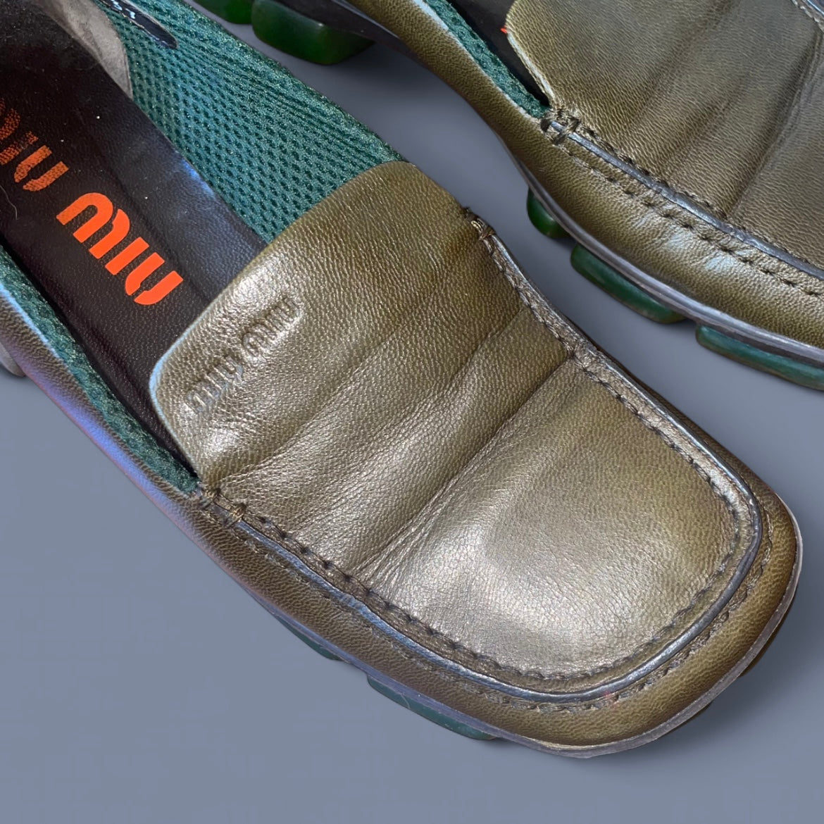 Vintage Miu Miu Dark Green Bubble Sole Loafers