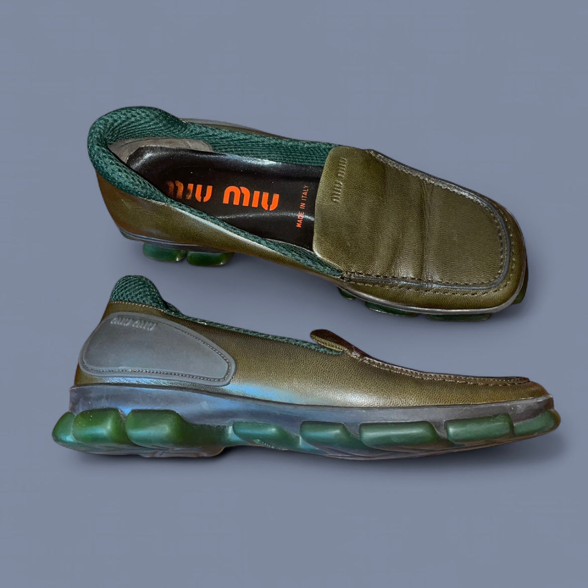 Vintage Miu Miu Dark Green Bubble Sole Loafers