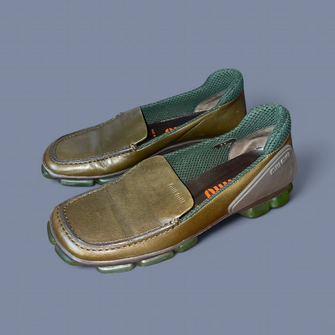 Vintage Miu Miu Dark Green Bubble Sole Loafers
