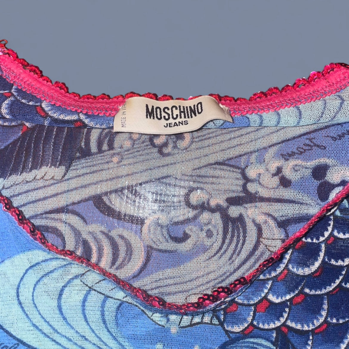 Moschino Jeans Blue Koi Mesh Top
