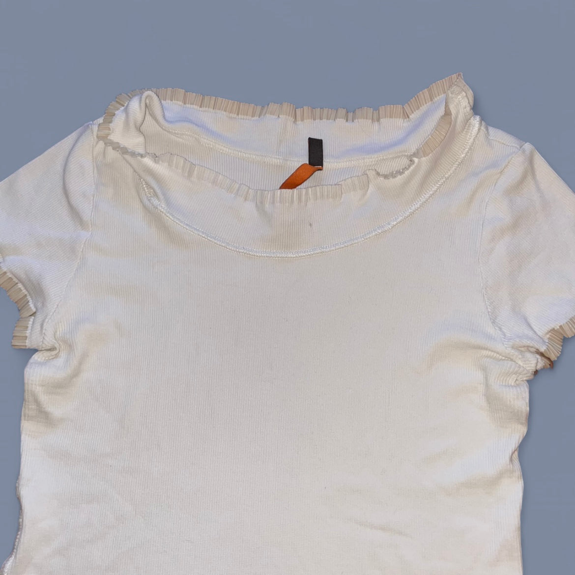 Vintage Cop. Copine White Ruffle Trim Top w/ Pocket Detail