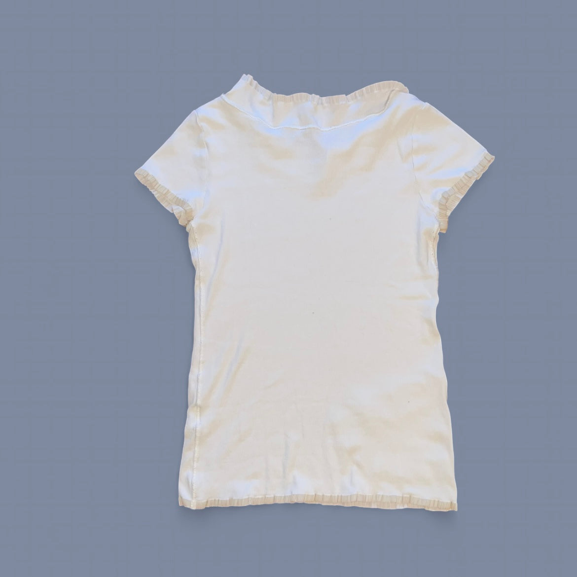 Vintage Cop. Copine White Ruffle Trim Top w/ Pocket Detail