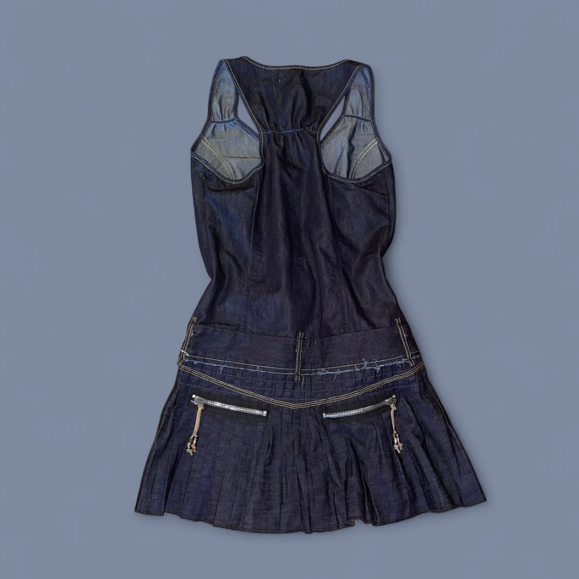 Vintage Diesel Dark Wash Denim Pleated Dress