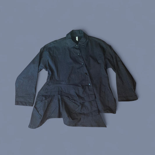 Vintage Asymmetrical Gathered Button Up Shirt