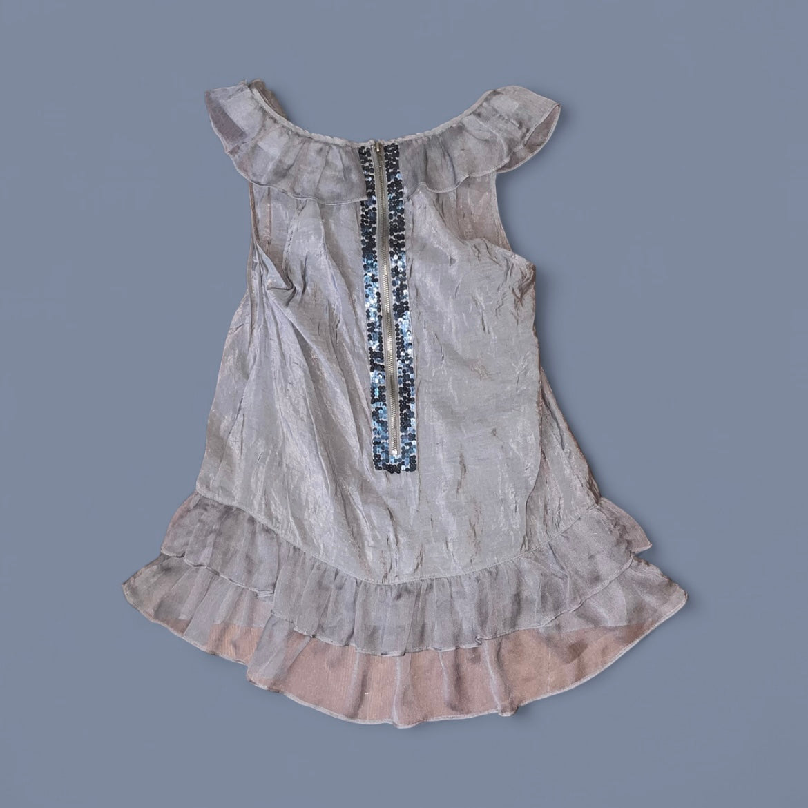 00s Sheer Gray Ruffle Top