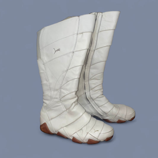 Vintage Puma White Leather Boots