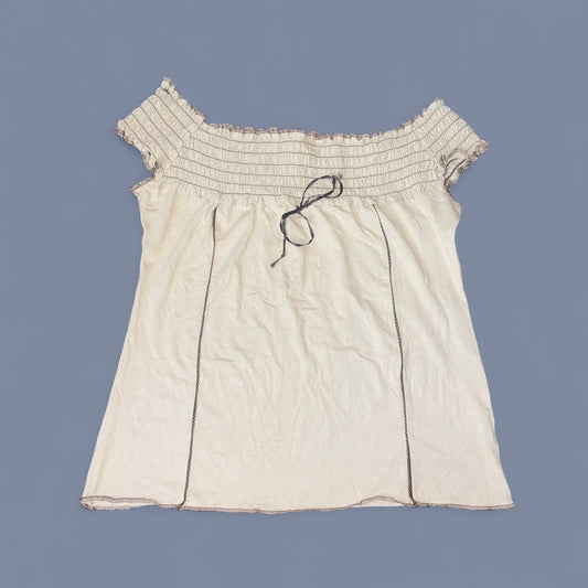 Vintage 00s Tan Off-The-Shoulder Top