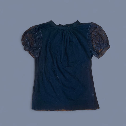 00s Black Mesh Puff Sleeve Top