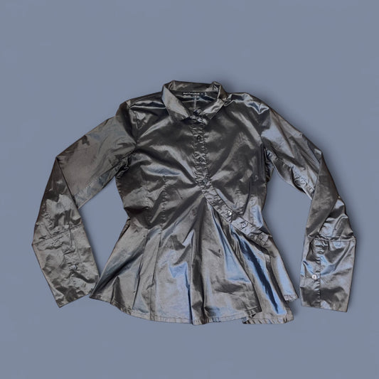 Vintage Matthildur Metallic Asymmetrical Button Up Top