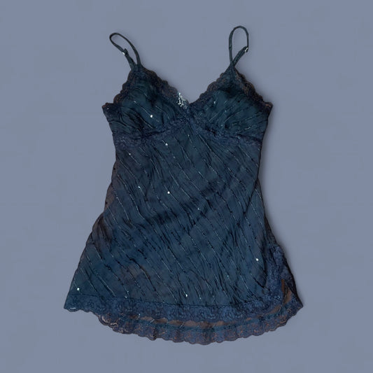 00s Black Sequin Lace Cami