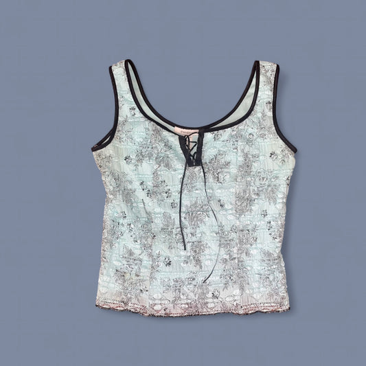 Vintage 00s Baby Blue Lace Up Top