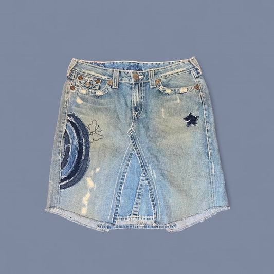 True Religion Patchwork Denim Midi Skirt