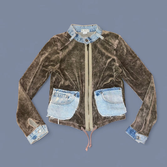 Vintage Brown Velvet Jacket w/ Denim Trim